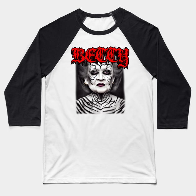 Black Metal Betty White Baseball T-Shirt by Soulphur Media